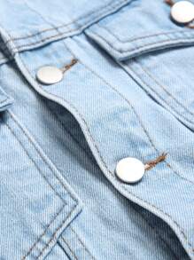 Manfinity Homme Men's Front Button Long Sleeve Pocket Casual Denim Jacket - Light Wash - View 6