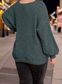 Calvaya 大码女式休闲纯色 V 领灯笼袖套头衫，冬季