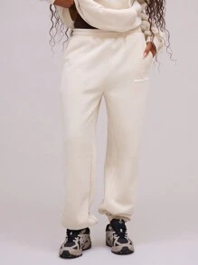 Musera Sport Letter Graphic Sports Jogger Sweatpants, Padel, Tennis, Pickleball Gym Fitness - Khaki - View 2