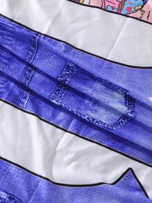 Leggings casuales para niñas pequeñas con estampado de corazones y letras, versátiles para usar al aire libre en primavera/otoño - Azul - Ver 8