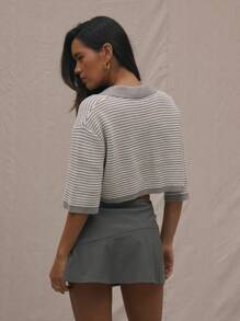 MUSERA Collared Striped Knit Crop Top Spring Y2K 90's Casual Cute Summer Holiday Airport Back To School Winter Everyday Office Work Chic - Multicolor - View 3