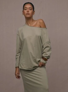 MUSERA Slouched Oversized Long Sleeve Top Casual Summer - Olive Green - View 1