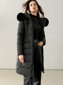 Anewsta 女士毛领中长连帽冬季夹克