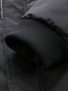 Manfinity Homme 1 chiếc Áo khoác có mũ trùm đầu cho nam có cổ lông, Áo khoác có đệm màu trơn, Áo khoác ngoài ấm áp đi chơi Áo khoác mùa đông màu đen, Quà tặng cho bạn bè, chồng, bạn trai - màu đen - Xem 3