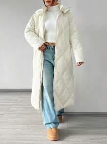 SHEIN EZwear 女士冬季休闲户外保暖拉链连帽棉服外套