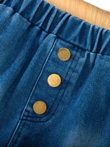 3 pièces Ensemble veste en jean + jupe en fourrure pour petites filles