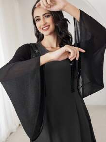 Al Najma Váy dài thanh lịch cho nữ, Maxi Kaftan, Thiết kế thời trang Châu Âu và Mỹ, Phù hợp cho mùa thu/đông, Váy dài tay chữ A giản dị thanh lịch Kaftan & Jalabiya theo phong cách Ả Rập, Dành cho thường ngày - Xám - Xem 3