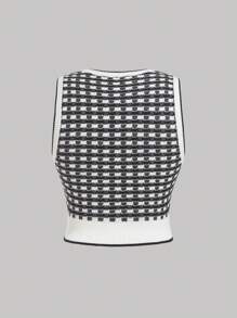 SHEIN MOD Áo len trang trí nút cổ điển cỡ lớn cho nữ, mùa thu/đông - Đen và trắng - Xem 2