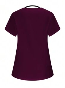 PopScrub Women V-Neck Short Sleeve Dual Pocket Nurse Uniform Top, Scrubs - Purple - View 2