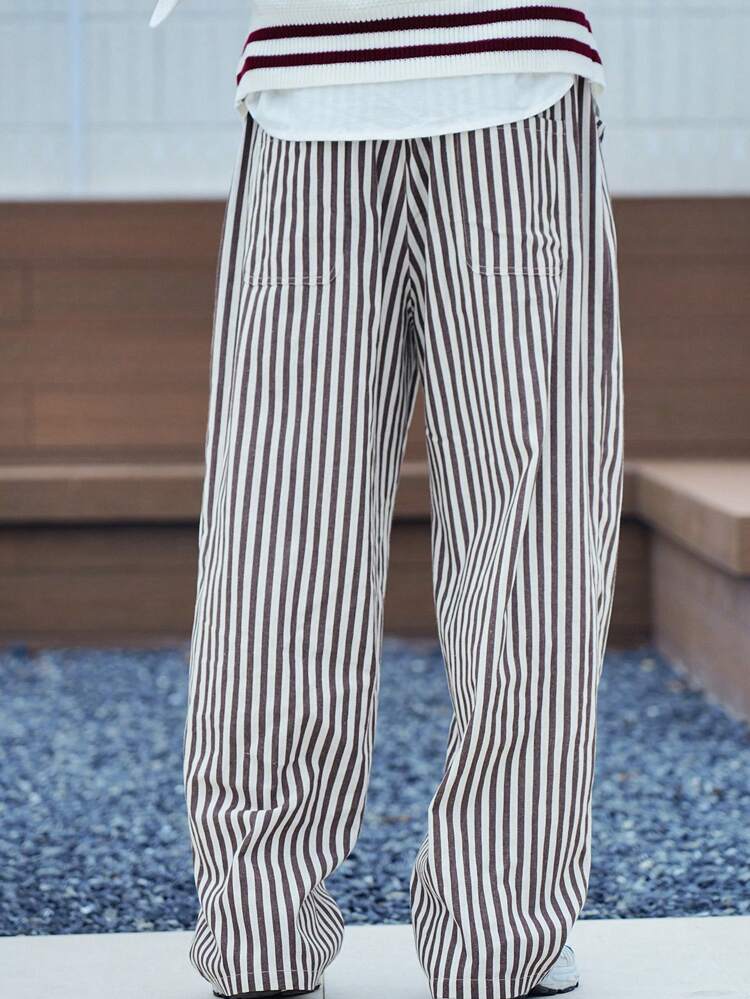 Men's Striped Wide-Leg Casual Pants, Autumn