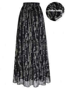 EMERY ROSE Women Casual Elastic Waist Allover Print A-Line Skirt, Suitable For Daily Wear And Outings, Autumn Maxi Women Outfit - Multicolor - View 1