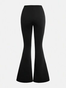 Girlism Teen Girl 2pcs/Set Black, Sweet Knitted Solid Color Knitted Sweatshirt, Bow Decoration, Loose Casual Round Neck Pull Over Bell And Bottoms