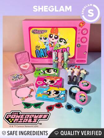 The Powerpuff Girls X SHEGLAM ColeccióN Completa Set De Regalo De Maquillaje Con Brillo De Labios, Rubor, BáLsamo, Paleta De Sombras De Ojos, Caja De Regalo, Kit De Maquillaje Marca Belleza Maquillaje CosméTico Para Mujeres NiñAs Perfecto Para Invierno Ideal Para Y2K Elegante Moda Adecuado Para CumpleañOs Navidad Regalo Fiesta Listo Mejor Color