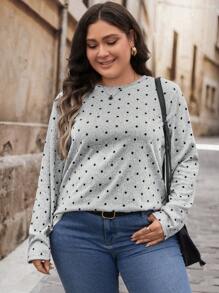 EMERY ROSE Áo thun dài tay chấm bi mềm mại dành cho nữ, phong cách tươi trẻ thanh lịch, mới cho đầu thu 2024 Áo thun giữ nhiệt cỡ lớn Quần áo mùa thu, cho mùa đông - Xám - Xem 4