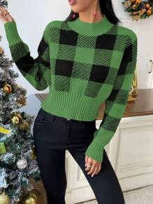 Chiquease Women's Casual Everyday Colorblock Plaid Loose Knit Sweater For Autumn/Winter Knit Pullover Fall Outfit
