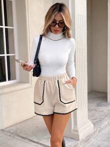 SHEIN Frenchy 女士夏季休闲松紧腰撞色饰边短裤