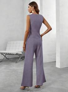 SHEIN Clasi Women Casual Commuting Solid Color Vest & Pants 2 Pieces Suit Set - Purple - View 2