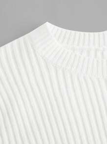 SHEIN EZwear 女士秋冬圣诞两件套女士白色针织毛皮拼布休闲优雅修身毛衣和迷你裙套装 - 白色 - 查看 4