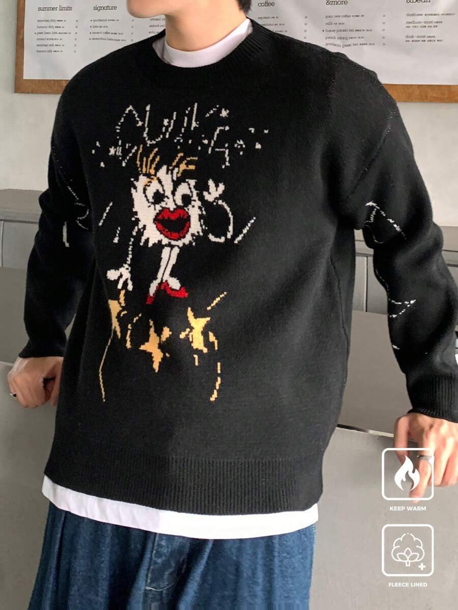 Claim Dot 男士休闲卡通图案落肩针织毛衣,秋冬 - 彩色 - 查看 1
