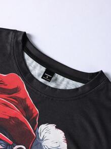 Manfinity LEGND 男士休闲圣诞圣诞老人印花短袖黑色 T 恤，男友礼物