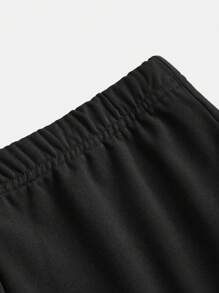 Girlism Teen Girl 2pcs/Set Black, Sweet Knitted Solid Color Knitted Sweatshirt, Bow Decoration, Loose Casual Round Neck Pull Over Bell And Bottoms