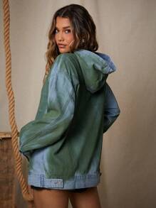 Denimoi Drop Shoulder Hooded Denim Jacket - Multicolor - View 6