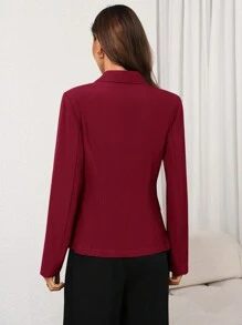 Firerie Women's Green Long Sleeve Notched Collar Blazer, Winter, Business Casual, Elegant, Burgundy , Bandage - Burgundy - View 8