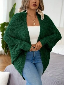 Calvaya Plus Size Solid Color Long Sleeve Cardigan, Minimalist Style Casual Top For Daily Wear, Winter Fall Cloth For Women - Green - View 4
