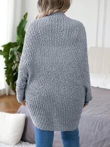 Calvaya Cárdigan de manga larga con abertura frontal para talla grande, uso casual de diario, para el invierno - Gris Claro - Ver 2