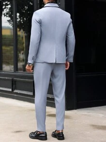 Manfinity Mode 2 件套 男士 纯色 正面纽扣 平领 长袖 衬衫 和 长裤 套装