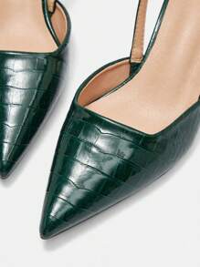 CUCCOO BIZCHIC 女士尖头小猫跟高跟鞋，蝴蝶结装饰，纯色，踝带，优雅的日常穿着选择，适合户外购物、节日、派对、春/夏/秋/冬，搭配缎面连衣裙，适合圣诞节和新年假期氛围秋冬季 - 墨綠色 - 查看 3