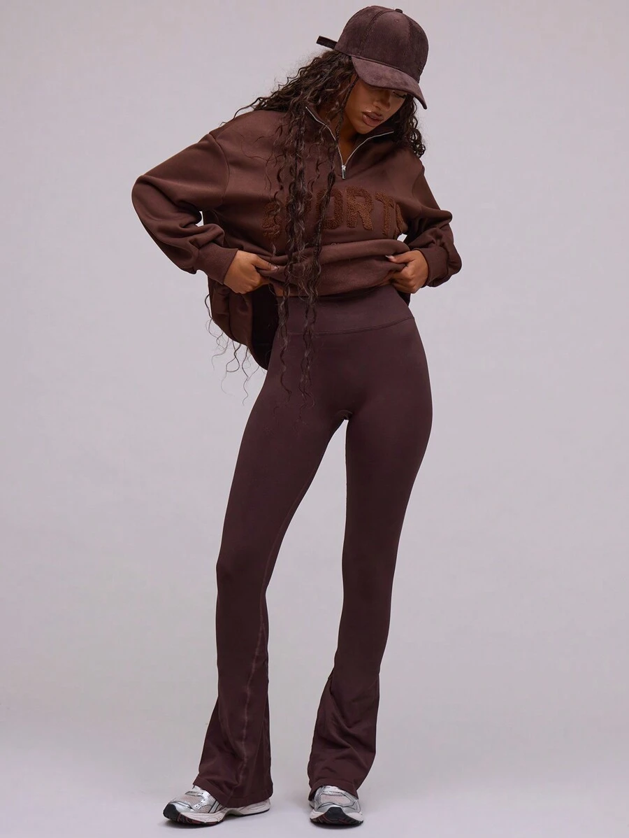 Musera Sport High Waist Flared Active-Wear Yoga Pant Trousers Leggings, Padel, Tennis, Pickleball Gym Fitness Fall  Pilates Daily Casual - Coffee Brown - View 1