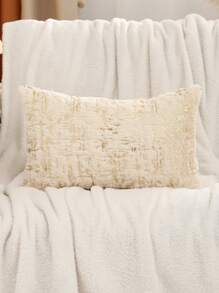 1 pièce Housse de coussin en peluche d'hiver avec impression de feuille, décoration d'intérieur décontractée - Beige - Voir 5