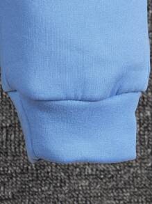 SHEIN Set de 2 piezas para niño pequeño: Chaqueta con capucha de forro polar con estampado de letras y pantalones, casual para otoño/invierno