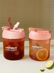 SHEIN Basic living 1入組550毫升旅行保溫杯，翻蓋蓋杯帶吸管運動水瓶，咖啡杯 - 粉色 - 查看 2