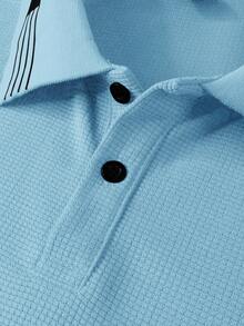 Manfinity Homme 男式纯色拼接前扣长袖休闲 Polo 衫 - 淺藍色 - 查看 6