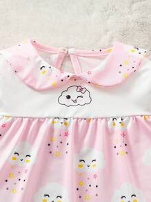 2pcs Baby Girls Casual Set With Cute Cloud Print Shirt And Long Pants, Comfortable Home Outfit