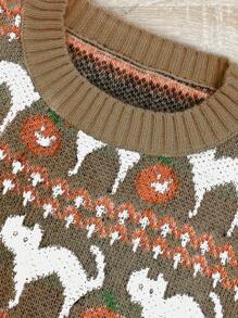 Chiquease Áo len dài tay cổ tròn kiểu dáng mới về, thích hợp cho Halloween, phong cách retro thanh lịch mùa thu đông. - Màu nâu  Mocha - Xem 4