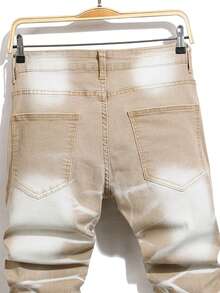 Manfinity LEGND Men's Distressed Slim Fit Casual Jeans With Pockets - Khaki - View 4