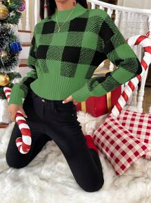 Chiquease Women's Casual Everyday Colorblock Plaid Loose Knit Sweater For Autumn/Winter Knit Pullover Fall Outfit