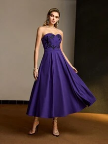 MOTF PREMIUM EMBROIDERY PLANTS PATTERN FOLD PLEATED FLARE HEM TUBE DRESS