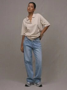 MUSERA 90年代春夏可爱翻领宽松T恤裙 - 卡其色 - 查看 3