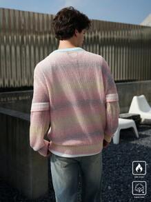 Manfinity Hypemode Men's V-Neck Letter Print Long Sleeve Casual Knit Sweater, Autumn/Winter
