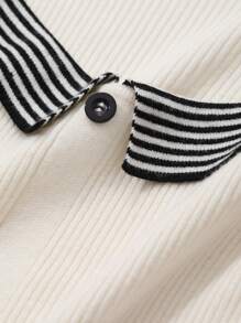 DAZY Stripe Patchwork Slit Fitted Minimalist Knitted Sweater For Women,Fall Clothes