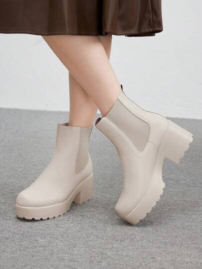 CUCCOO BIZCHIC Women Fashion Thick Sole Round Toe Chelsea Ankle Boots, Ivory White, Commuting/Holiday For And Spring Shoes Spring Break Easter