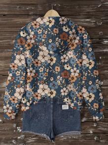 SHEIN LUNE Casual Floral Pattern Hooded Sweatshirt For Women, Suitable For Autumn/Winter