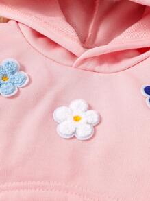 1 Set Baby Girl 3D Floral Decor Long Sleeve Hooded Jacket, Minimalist Crew Neck Sleeveless Top & Pants