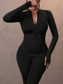 Slaydiva 优雅简约腰部收紧拉链高领长袖连体裤