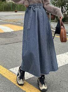 DAZY Women's Tie Waist Striped Maxi Casual Skirt Fall,Winter - Blue - View 1