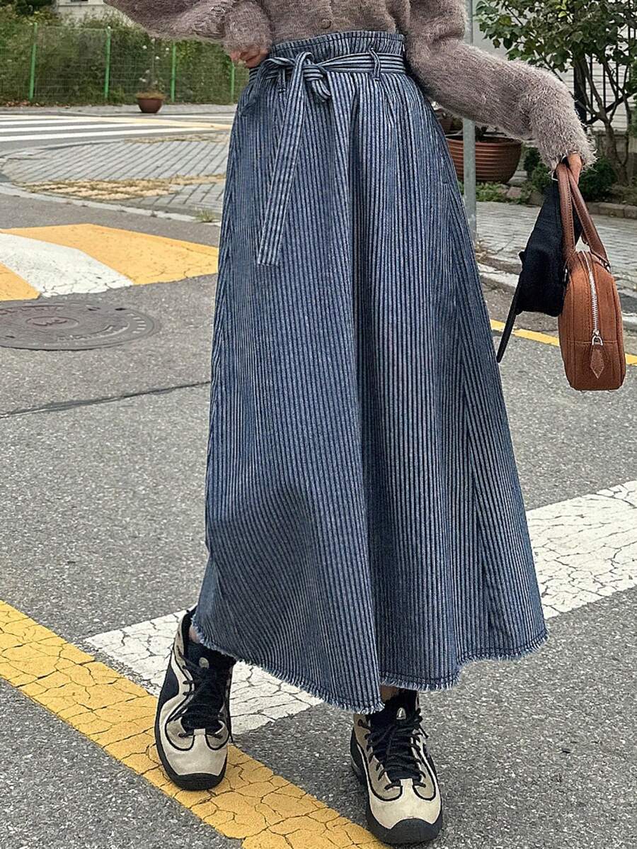 DAZY Women's Tie Waist Striped Maxi Casual Skirt Fall,Winter - Blue - View 1
